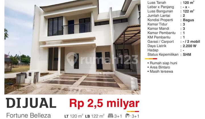Dijual Rumah Modern SHM di Cluster Fortune Belleza Graha Bintaro