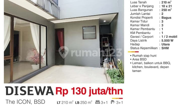 Disewa Rumah 2 Lantai Semi Furnished Dekat Taman Cluster Icon BSD