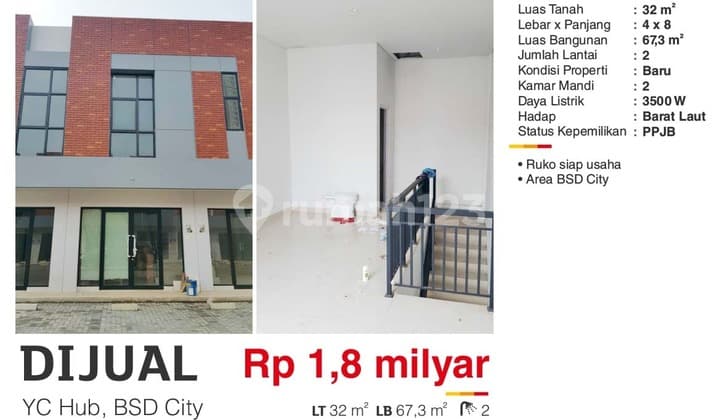 Dijual Atau Disewa Ruko 2 Lantai Baru di Area Digital Hub Bsd