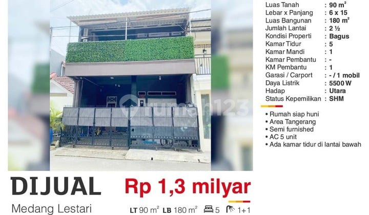 Dijual Rumah 2,5 Lantaii Semi Furnish SHM Strategis di Tangerang