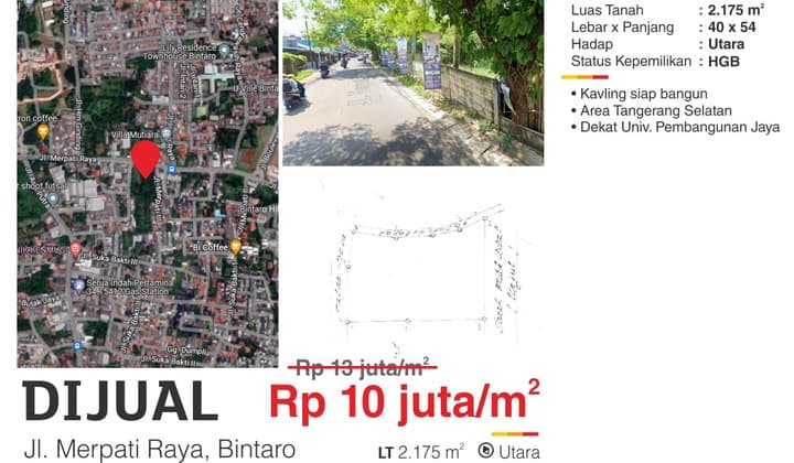 Dijual Kavling Harga Murah Lokasi Strategis Dekat Upj Bintaro