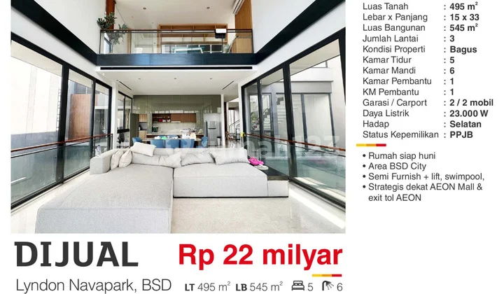 Dijual Rumah Mewah Lyndon Navapark dekat Aeon Mall di BSD City