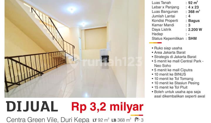 For Sale: 4-Storey Strategic SHM Commercial Property Ready for Business in Tanjung Duren, West Jakarta