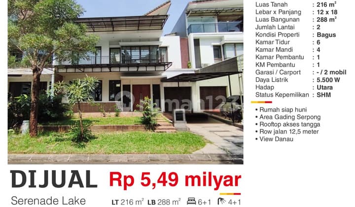 Dijual Rumah Modern Siap Huni Bagus View Danau SHM Gading Serpong