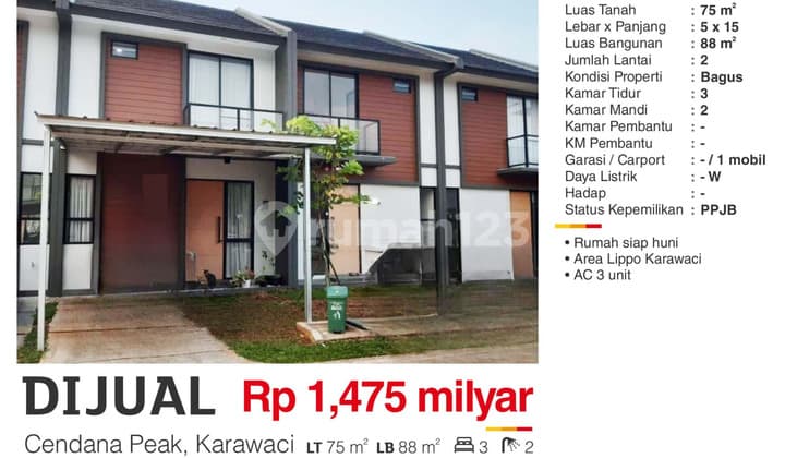 Dijual Rumah 2 Lantai Bagus Semi Furnish di Cendana Peak Karawaci
