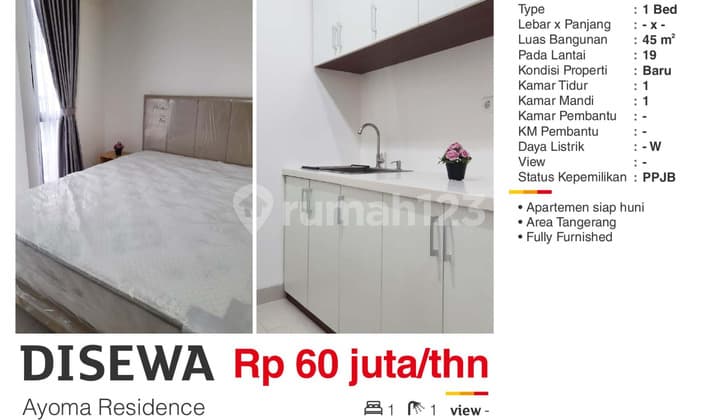 Disewa Apartemen 1BR Furnished Ayoma Residence Serpong TangSel