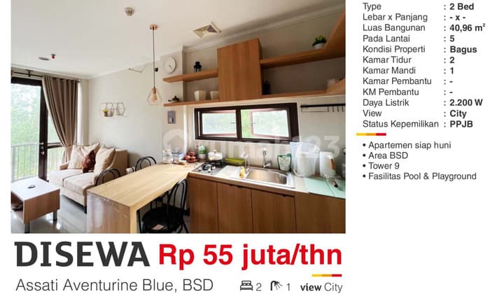 Disewa Apartemen 2BR Furnished Murah Assati Aventurine Blue BSD