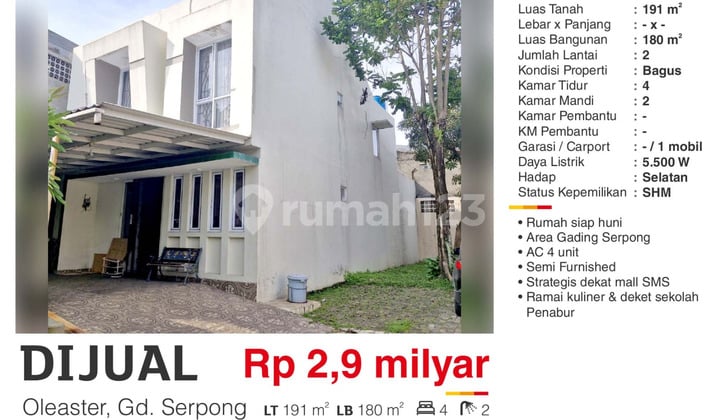 Dijual Rumah Siap Huni SHM dekat SMS dan Penabur Gading Serpong