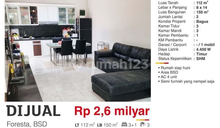 Dijual Rumah Siap Huni SHM Murah Bagus dan Terawat di Foresta Bsd