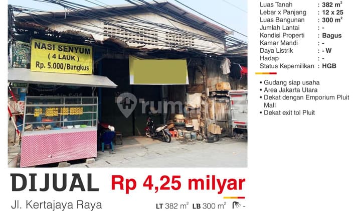 Dijual Gudang Siap Usaha Dekat Emporium Pluit Mall Jakarta Utara