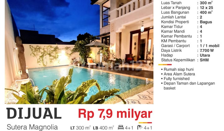 Dijual Rumah Furnished 2 Lantai SHM Depan Taman Di Alam Sutera