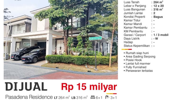 Dijual Rumah Mewah Hoek Furnish Cluster Pasadena Gading Serpong