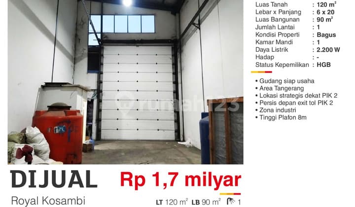 Dijual Gudang Siap Usaha Royal Kosambi Dekat Pik2 Tangerang