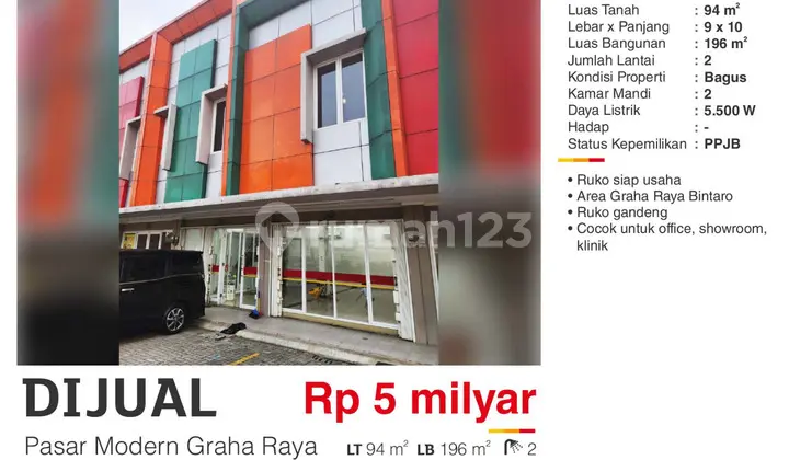 Dijual Ruko Gandeng 2 Lantai Siap Usaha di Graha Raya Bintaro