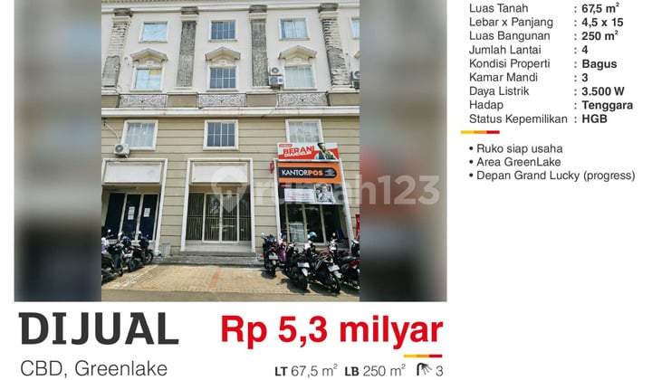 Dijual Ruko 4 Lantai di CBD Greenlake Cipondoh Tangerang