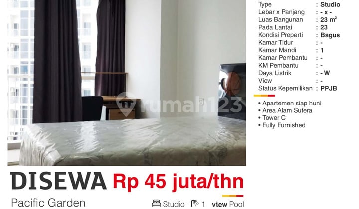 Disewa Apartemen Studio Full Furnish PG Dekat BiNus Alam Sutera