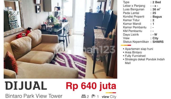 For Sale 2BR Fully Furnished Apartment Cheap SHMSRS in Bintaro