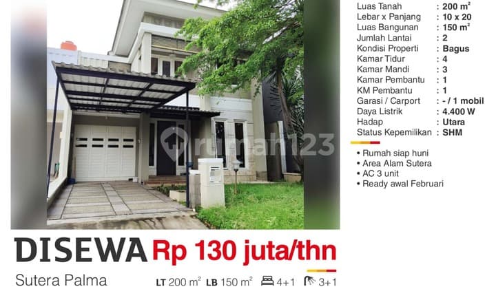 Disewa Rumah Semi Furnish Bagus Palma Alam Sutera Asri Strategis