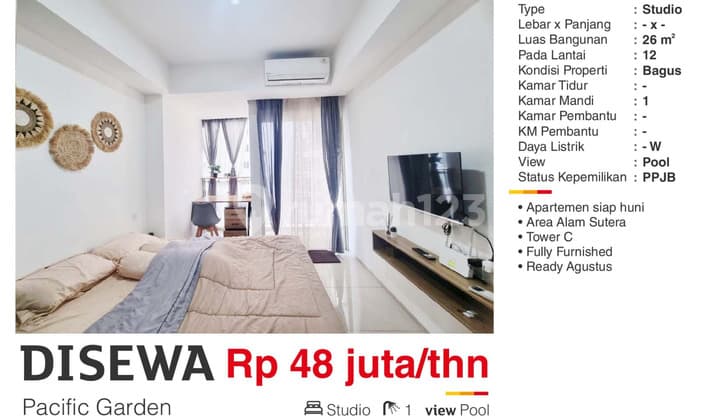 Disewa Apartemen Studio Full Furnished Pacific Garden Alam Sutera