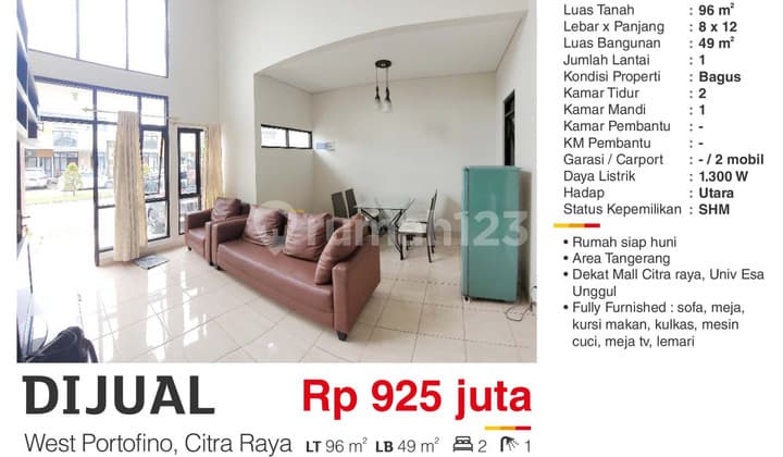 Dijual Rumah Siap Huni SHM di Villagio West Portofino Citra Raya