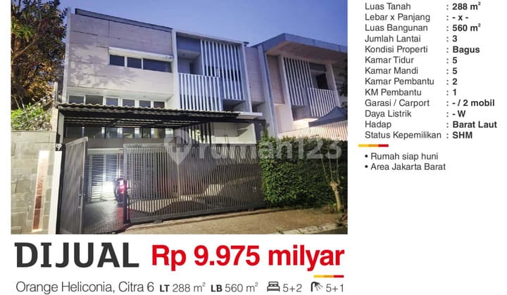 Dijual Rumah Mewah SHM di Orange Heliconia Citra 6 Jakarta Barat