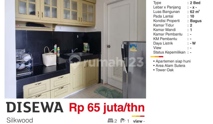 Disewa Apartemen 2BR Full Furnished Sebelah BiNus Alam Sutera