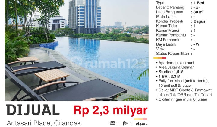 Dijual Apartemen 1BR Furnished Baru Antasari Place Cilandak