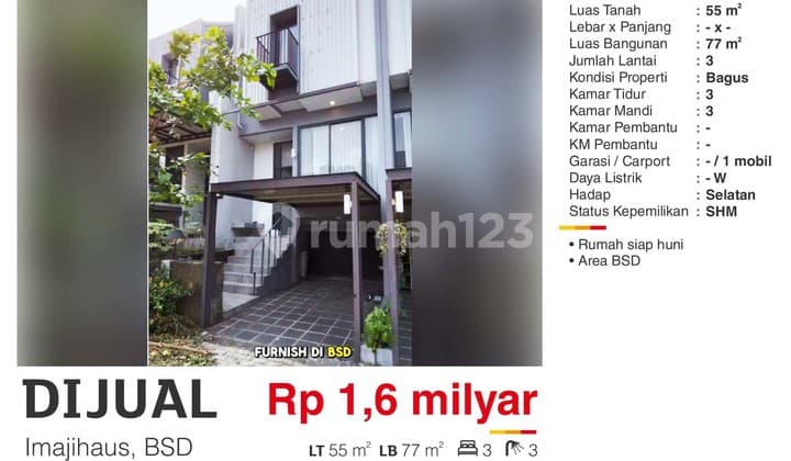 A nice modern minimalist 3-story furnished house with SHM (Freehold Title) Imajihaus BSD