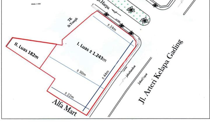 Kavling Komersial Arteri Kelapa Gading Sebrang Toyota Super Bagus