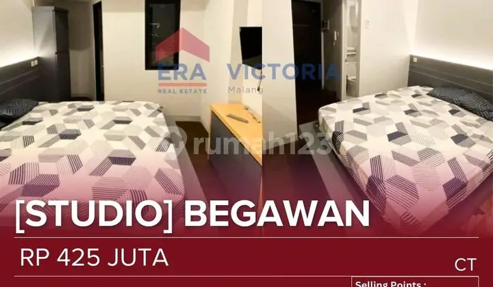 Apartemen Full Furnished Type Studio Kondisi Bagus View Gunung Dekat Kampus Umm, Unisma, Ub, Puast Dinoyo, Mall Dinoyo, Rumah Sakit Umm, Rumah Sakit Unisma, Jalan Raya Utama Malang-batu