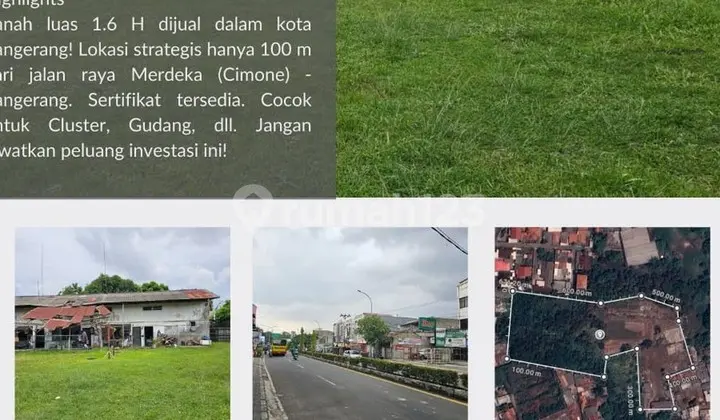 Tanah / lahan bentuk ngantong luas 1.6 H lokasi strategis ditengah Tanggerang kota , Cimone