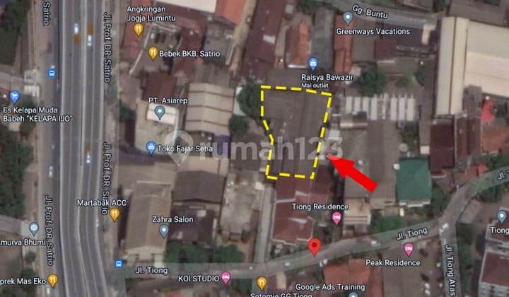 DIJUAL Tanah dan bangunan ( ex Workshop) luas 1000 m2 di Jalan Tiong - Karet Kuningan - Jakarta Selatan