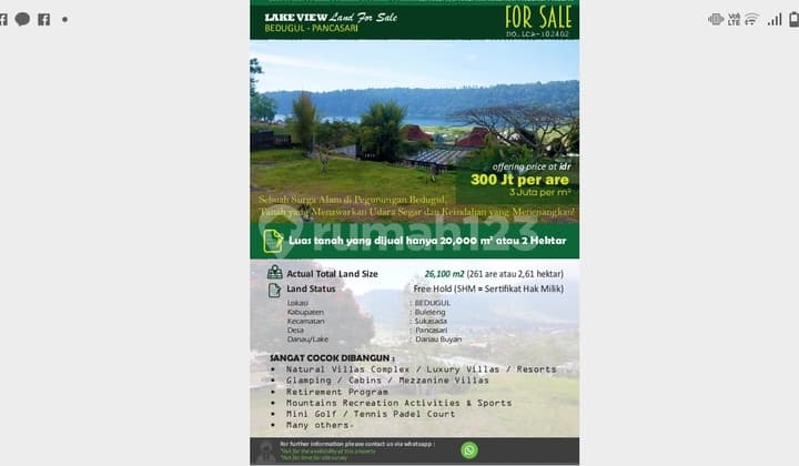 Dijual Tanah 2 Hektar View Danau Buyan Bedugul Pancasari