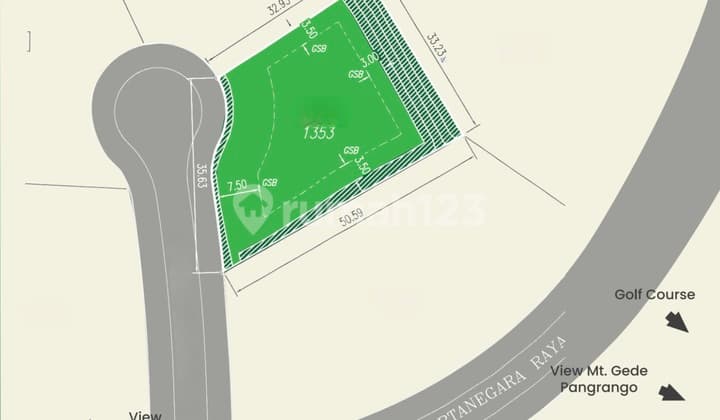 10.9jt Kavling Rancamaya 1.353m2 Hadap Barat Golf Area