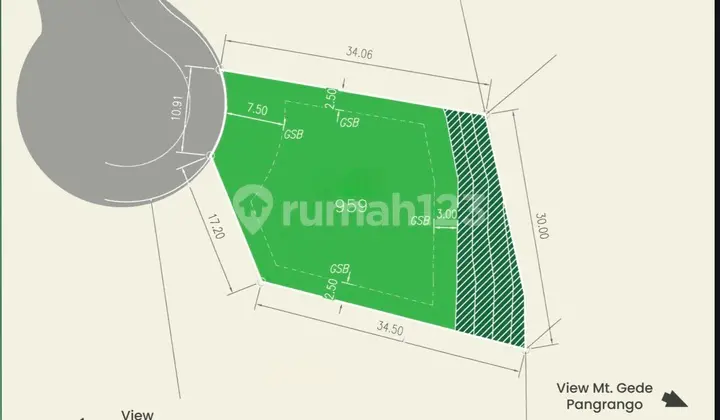 9.5jt Kavling Rancamaya Dataran Tinggi 959 M2 Barat Laut