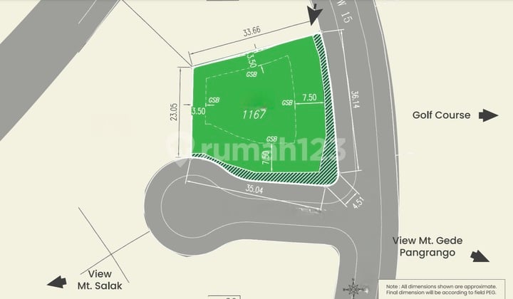 10.9jt Kavling Hoek Rancamaya 1.167m2 Timur_selatan Golf Area