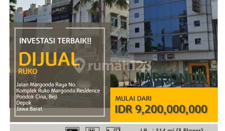 A276 Jual Ruko Gedung Kantor Bagus di Margonda Raya Depok Dlm Komplek