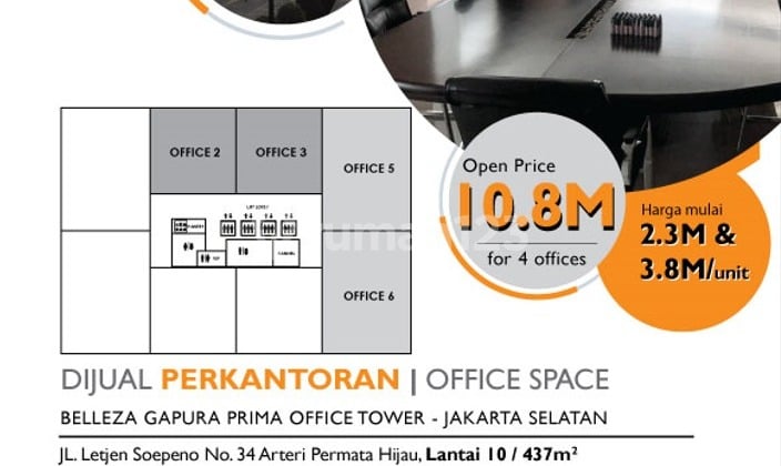 Perkantoran di Belleza Office Tower, Jakarta Selatan 437 m Bagus SHM