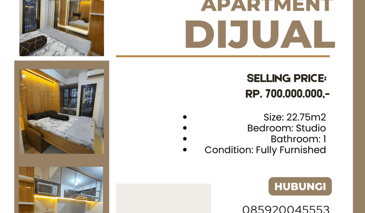 Selling Transpark Cibubur Apartment Fully Furnished, View Pool, Strategic Location, Connecting Mall