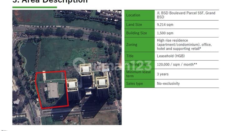 For Rent Ex-Marketing Office Plot Branz BSD City