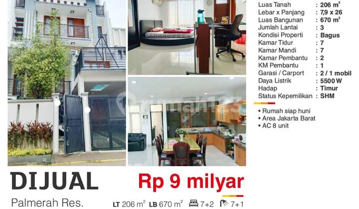Rumah 3 Lantai Bagus Palmerah Res. Siap Huni