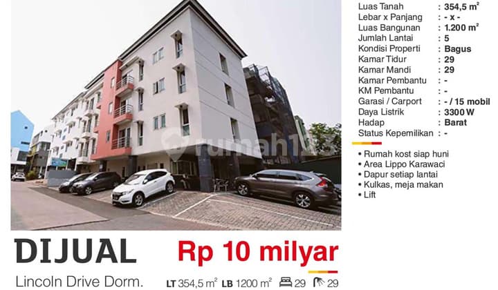 Rumah Kost di Lincoln Drive Dorm, Lippo Karawaci