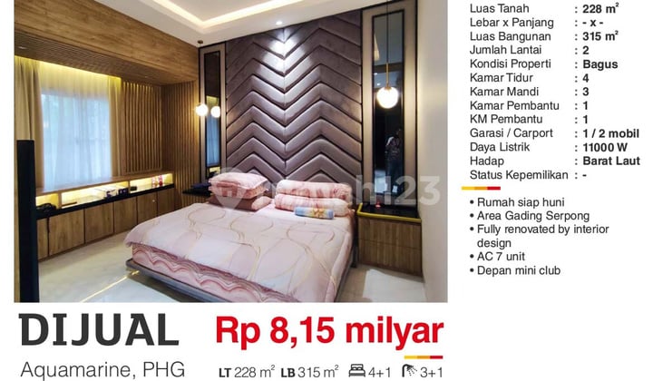 Rumah di Aquamarine, Gading Serpong Pondok Hijau Golf