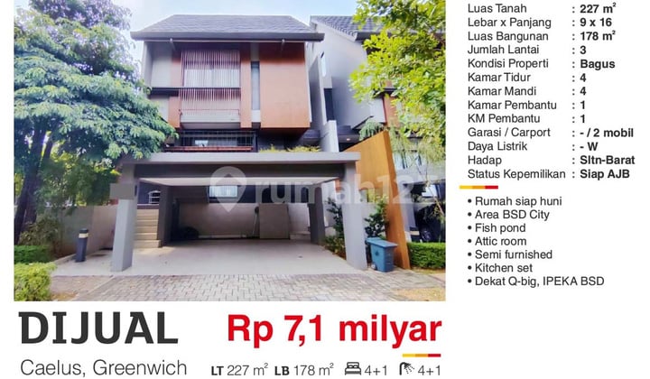 Rumah di Caelus, BSD Green Wich siap huni