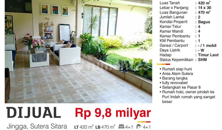Rumah di Sutera Jingga, Alam Sutera siap huni