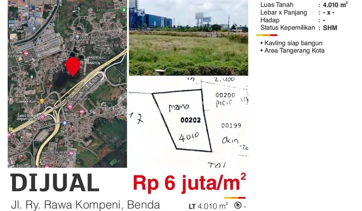 Land on Jl. Ry. Rawa Kompeni, Benda, Tangerang City. Land on Jl. Ry. Rawa Kompeni, Benda, Tangerang City.