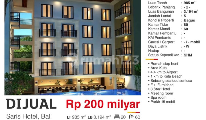 Saris Hotel 3 Star in Kuta, Bali Fully Furnished