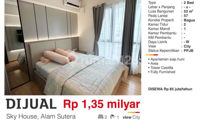 Sky House Alam Sutera 2-Bedroom Apartment, Ready to Move In