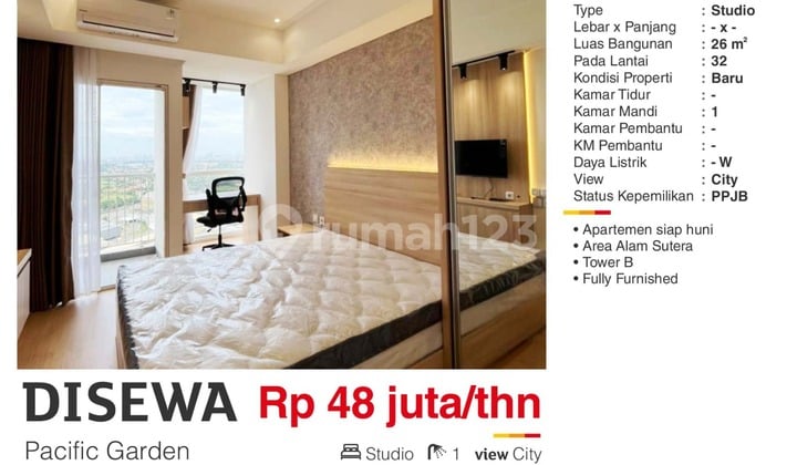 Apartemen Studio Pacific Garden Alam Sutera