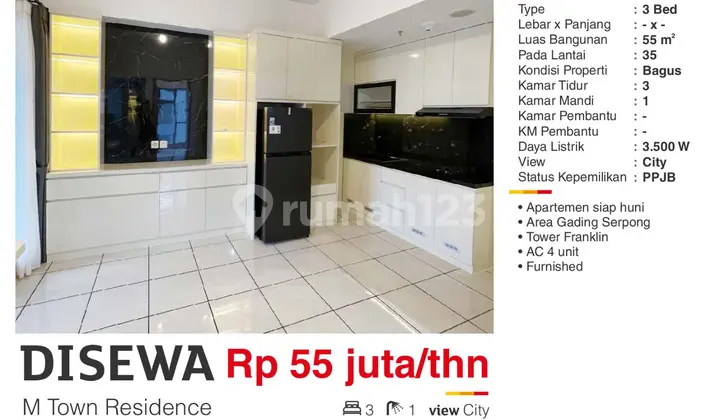 Apartment Mtown 1 Bedroom Siap Huni Area Gading Serpong